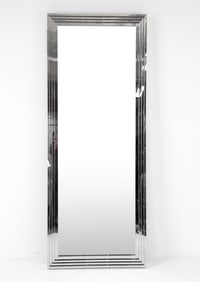 LARGE CHROME ART DECO STYLE STEPPED WALL MIRROR
