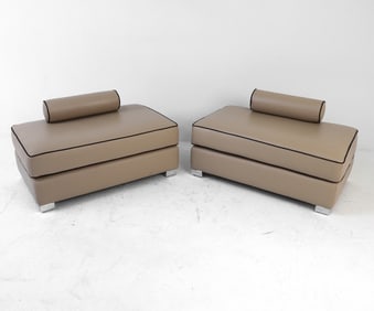 PAIR OF DELLAROBBIA LEATHER OTTOMANS OR BENCHES