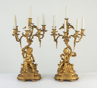 PAIR OF 19TH C. HENRI PICARD BRONZE CANDELABRAS