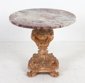 ANTIQUE CARVED & GILT MARBLE TOP SIDE TABLE