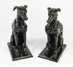 PAIR OF BRONZE WHIPPET DOG SCULPTURES