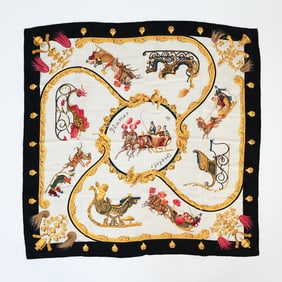 HERMES 'PLUMES ET GRELOTS' SILK SCARF