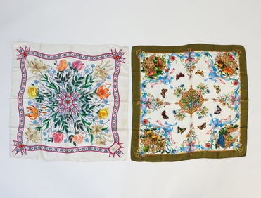 (2) V. ACCORNERO FOR GUCCI FLORAL SILK SCARVES