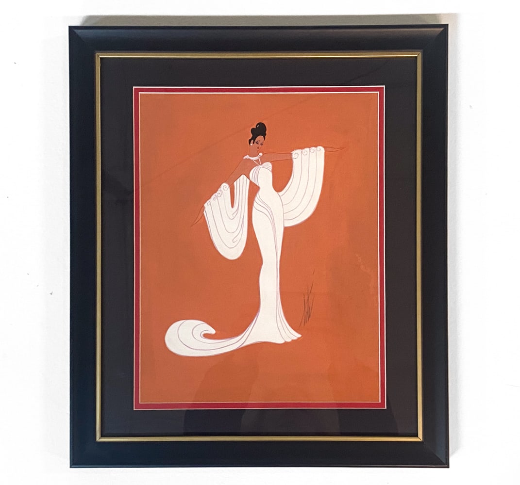 ERTE ROMAIN DE TIRTOFF (1892-1990) GOUACHE: Costume design. Signed/stamped on back, right side of figure. Dimensions: Frame H 20" x W 16". Sight H 14.5" x W 10.5". Condition: Few scuffs to surface. Not examined out of frame.