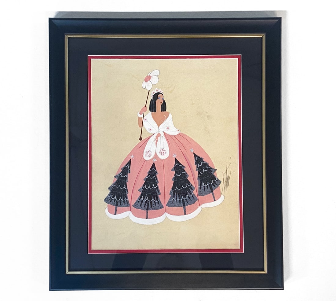 ERTE ROMAIN DE TIRTOFF (1892-1990) GOUACHE: Costume design. Signed/stamped in back, signed on right side of figure. Dimensions: Frame H 20" x W 16". Sight H 14.5" x W 10.5". Condition: Few stray scuffs to surface. Not examined out of frame.
