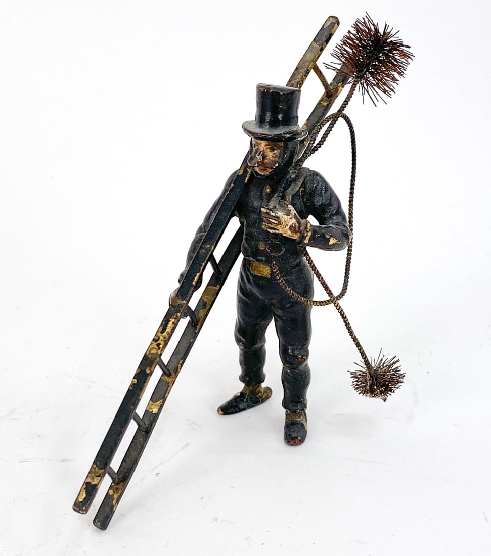 VIENNA BRONZE COLD PAINTED CHIMNEY SWEEPER: Apparently unsigned. Dimensions: H 3.25" x W 1.25" x D 3.5" Condition: Some loss of paint, rubs, patination. Slight warp to ladder.