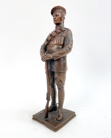 ANTIQUE BRONZE SOLDIER W/ RIFLE SCULPTURE