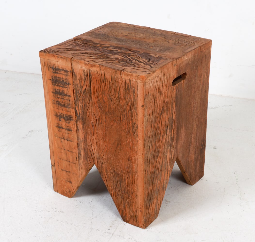 VINTAGE WOODEN CRAFT MADE STOOL W/ HANDLES (1 of 11)