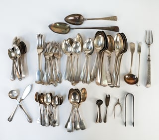 ANTIQUE STERLING SILVER FLATWARE GROUPING
