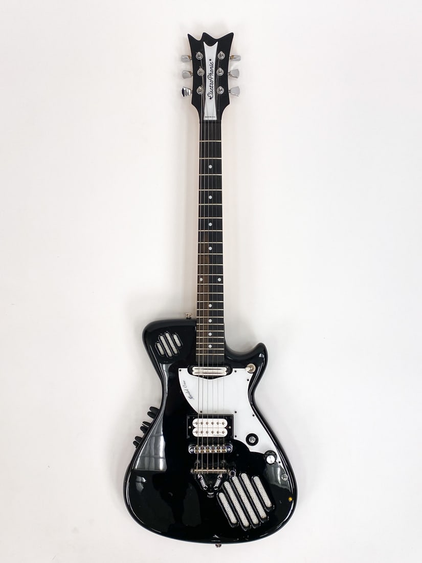 ELECTROPHONIC MODEL ONE EP0043 ELECTRIC GUITAR: Made in USA. Built in speaker. In a black Electro phonic case. Streaked ebony fingerboard. Double white 'Vintage Spec' AINiCo 5 pickup set.Condition: Lacking battery cover plate. Normal use and age we