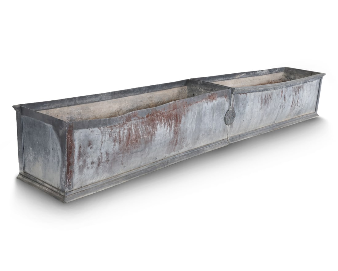 ANTIQUE ZINC TROUGH DOUBLE PLANTERS