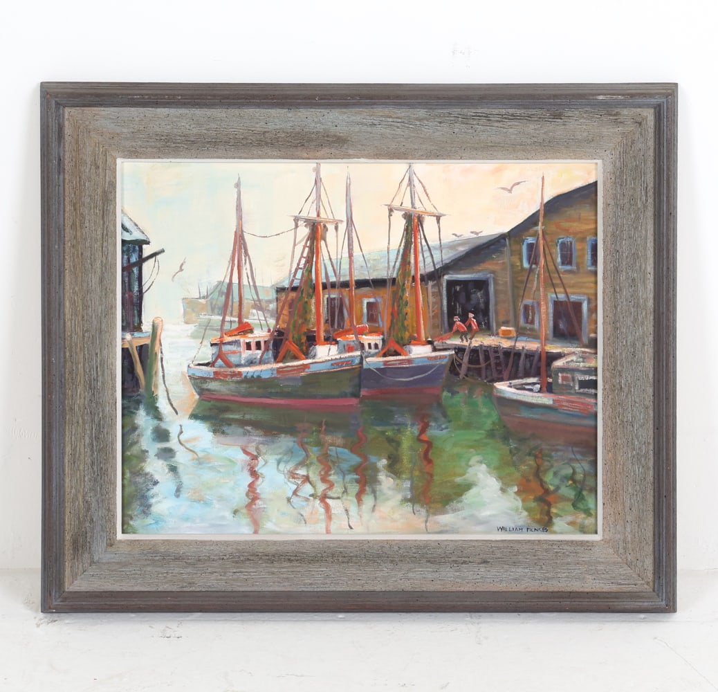 WILLIAM MENKES (20TH C.) HARBOR PAINTING O/B (1 of 11)