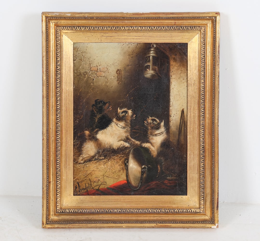 19TH C. O/C PAINTING OF DOGS (1 of 8)