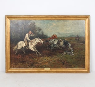 JOHN EMMS (ENGLISH 1844-1912) HUNTING SCENE O/B