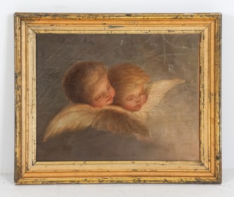 19TH C. CHERUB O/C PAINTING
