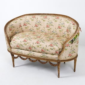 FRENCH LOUIS XVI STYLE SILK SOFA 19TH C.