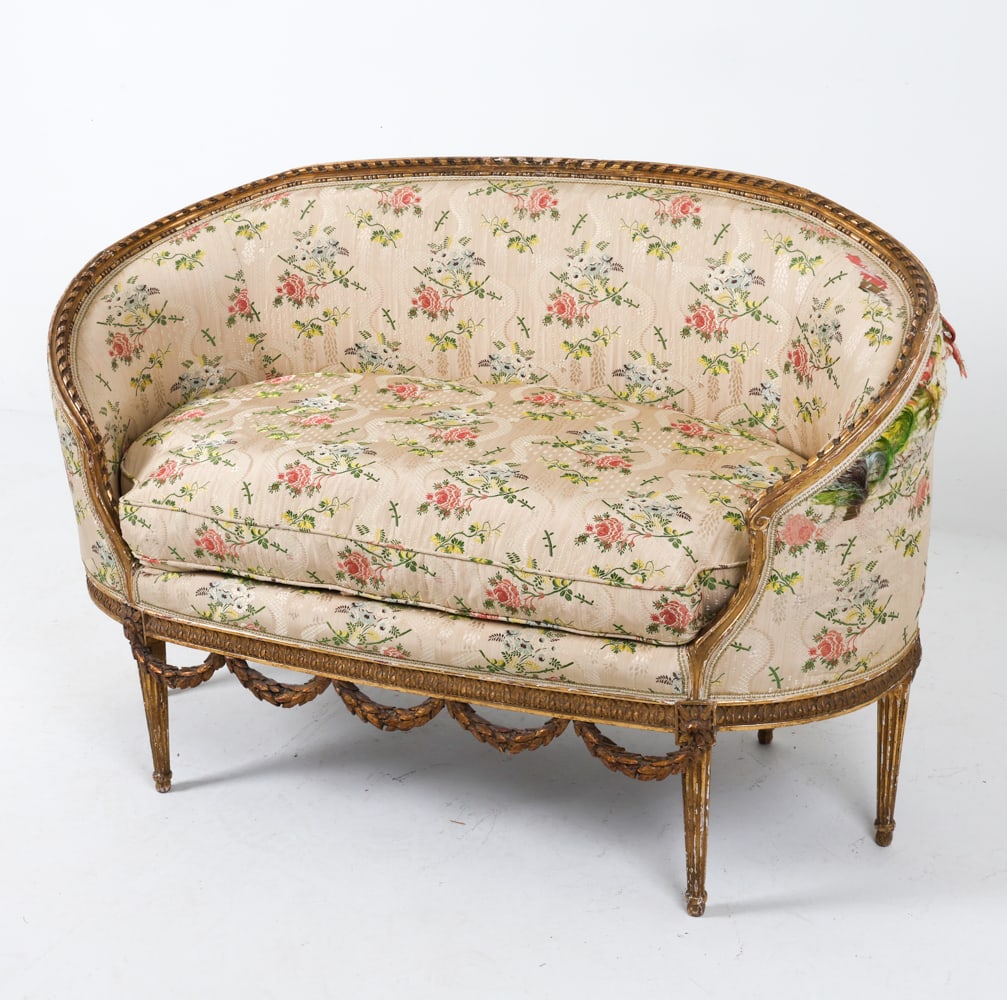 FRENCH LOUIS XVI STYLE SILK SOFA 19TH C. (1 of 17)