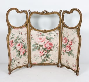 ANTIQUE FRENCH FOLDING VANITY SCREEN W/ GLASS