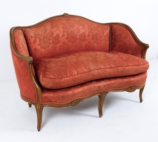ANTIQUE FRENCH LOUIS XV STYLE SILK SETTEE
