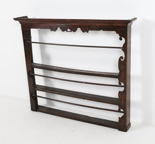 19TH C. OAK WALL SHELF PLATE RACK