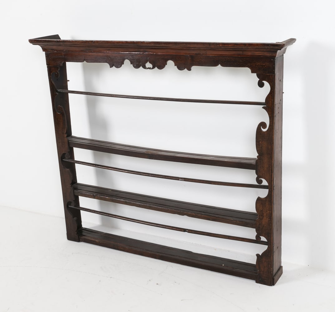 19TH C. OAK WALL SHELF PLATE RACK (1 of 13)