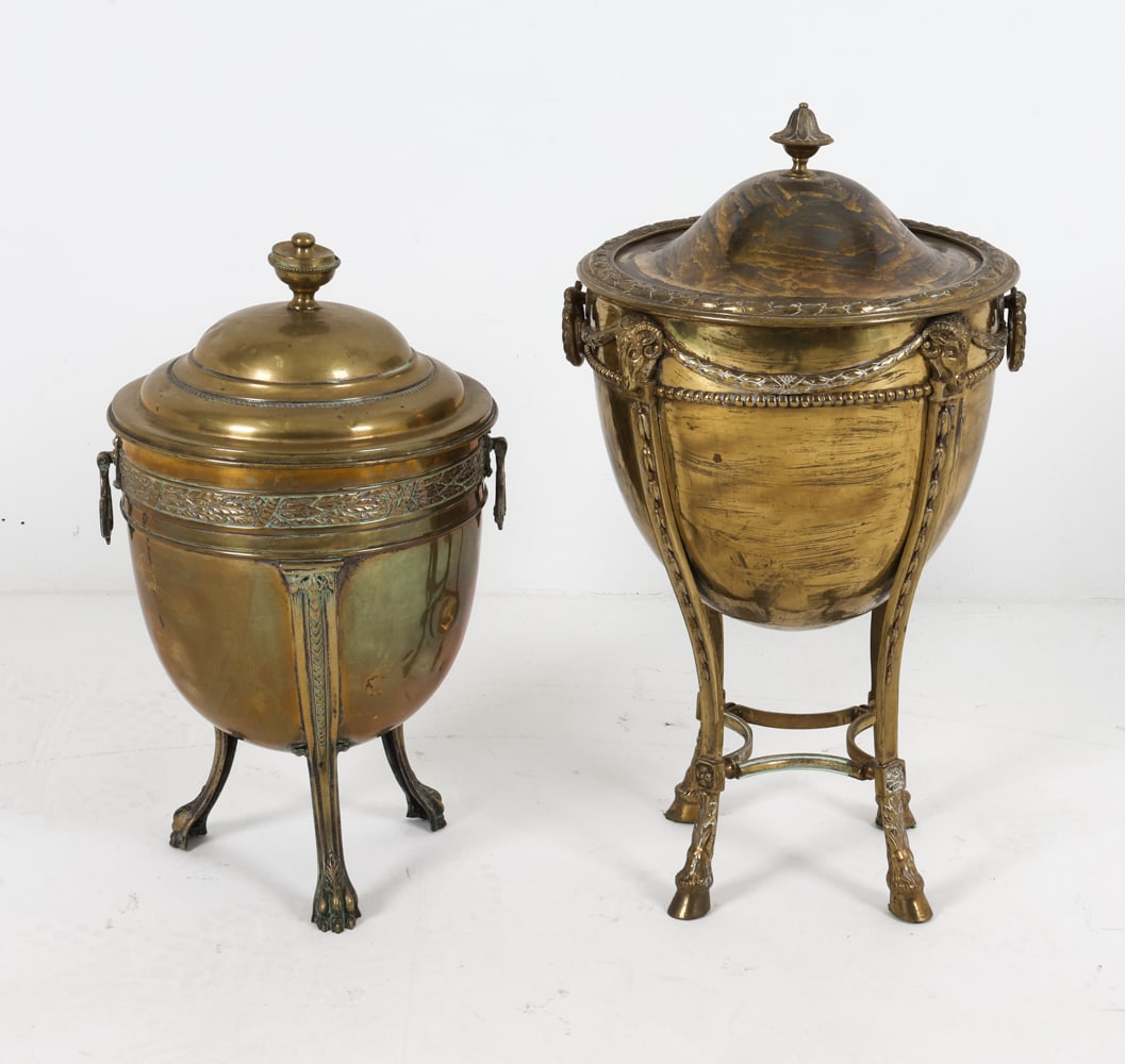 PAIR OF ANTIQUE BRASS REGENCY STYLE COAL BUCKETS (1 of 14)