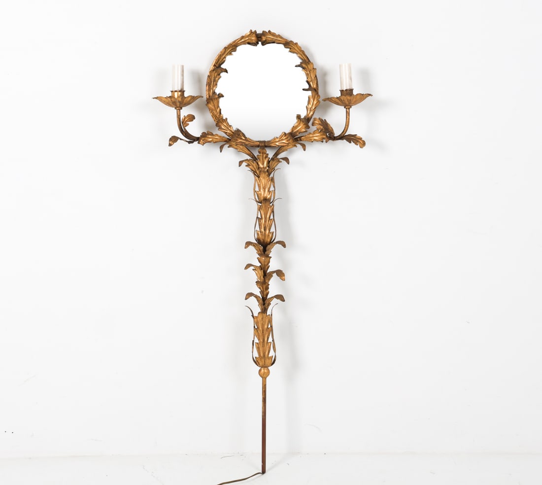 MID-CENTURY ITALIAN GILT TOLE SCONCE W/ MIRROR (1 of 11)