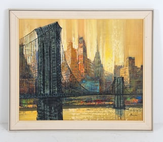 BREDA (20TH C.) ABSTRACT CITYSCAPE PAINTING O/C