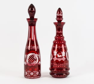 ANTIQUE BOHEMIAN GLASS DECANTERS INCL. EGERMANN