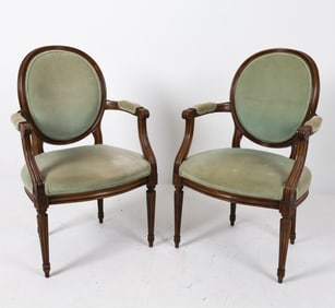 PAIR OF LOUIS XVI STYLE ARM CHAIRS