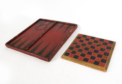 ANTIQUE FOLK ART HAND-PAINTED GAMEBOARDS