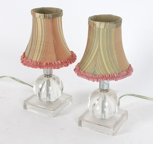 PAIR OF ART DECO STYLE GLASS BALL TABLE LAMPS