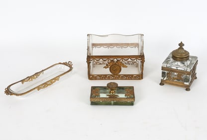 ANTIQUE FRENCH GLASS & ORMOLU VANITY GROUP