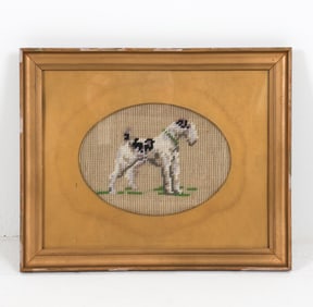 NEEDLEWORK PORTRAIT OF A DOG 20TH C.