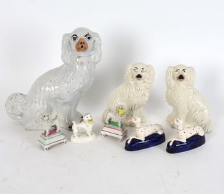 STAFFORDSHIRE DOG POTTERY GROUPING INCL. ANTIQUE