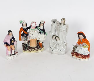 STAFFORDSHIRE FIGURE GROUPING INCL. ANTIQUE