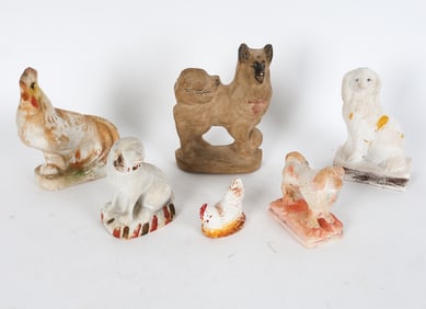 ANTIQUE CHALKWARE ANIMAL GROUPING