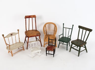 ANTIQUE MINIATURE AMERICAN DOLL CHAIR GROUPING