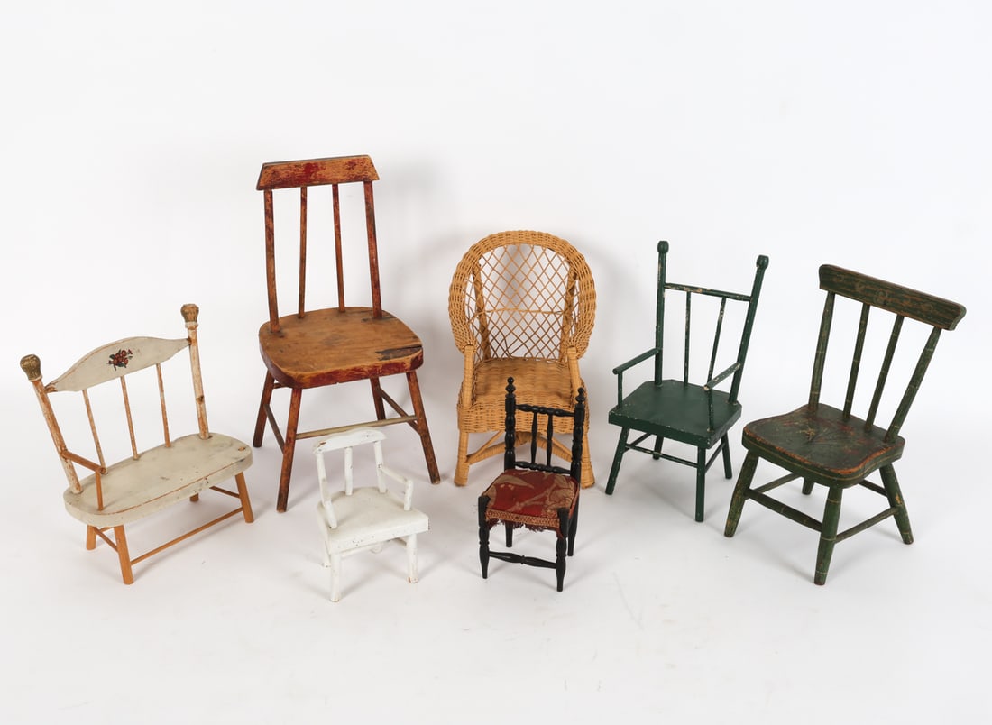 ANTIQUE MINIATURE AMERICAN DOLL CHAIR GROUPING (1 of 12)