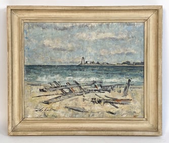 RAYMOND DE KALB (20TH C.) SHORELINE LANDSCAPE O/B