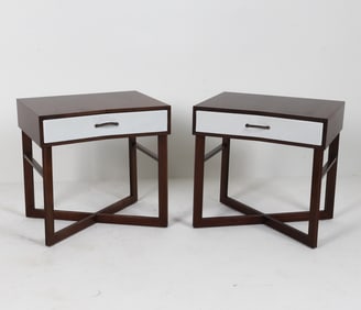 PAIR OF TROSCAN MAHOGANY & LEATHER END TABLES