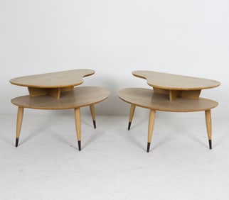 PAIR MID-CENTURY ATOMIC SHAPED END TABLES