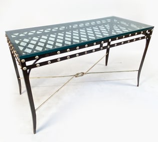 CONTEMPORARY IRON & HOBNAIL TABLE