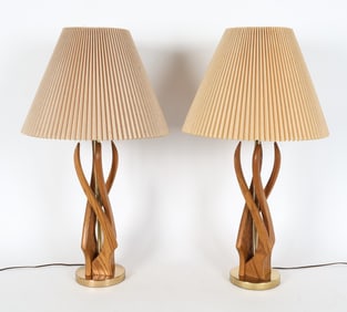 MID-CENTURY OAK TABLE LAMPS