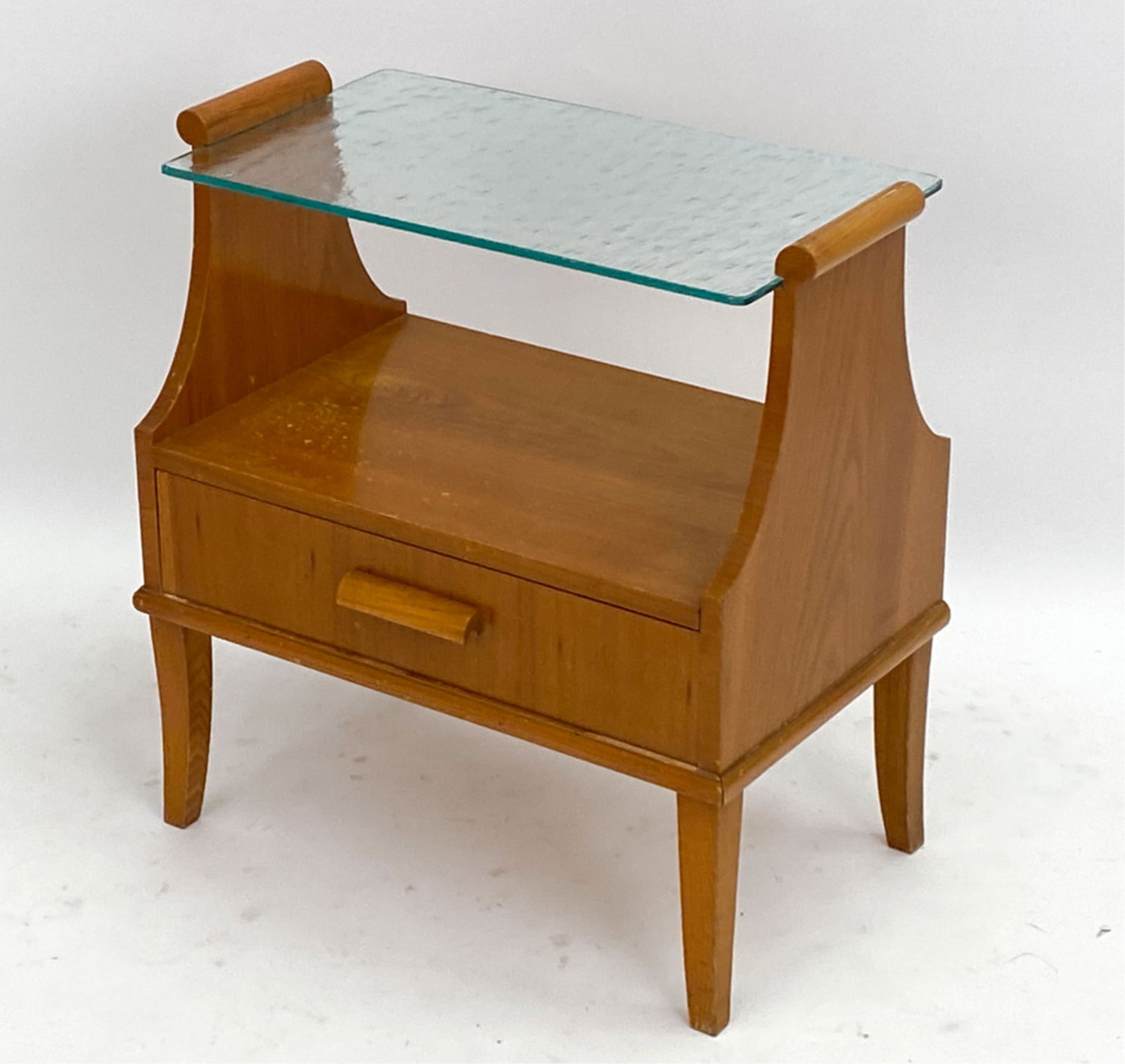 DUTCH BEECH & GLASS SIDE TABLE C. 1950'S (1 of 13)