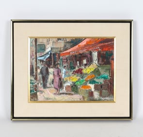 GEORGE SCHWACHA (20TH C.) MARKET SCENE O/B
