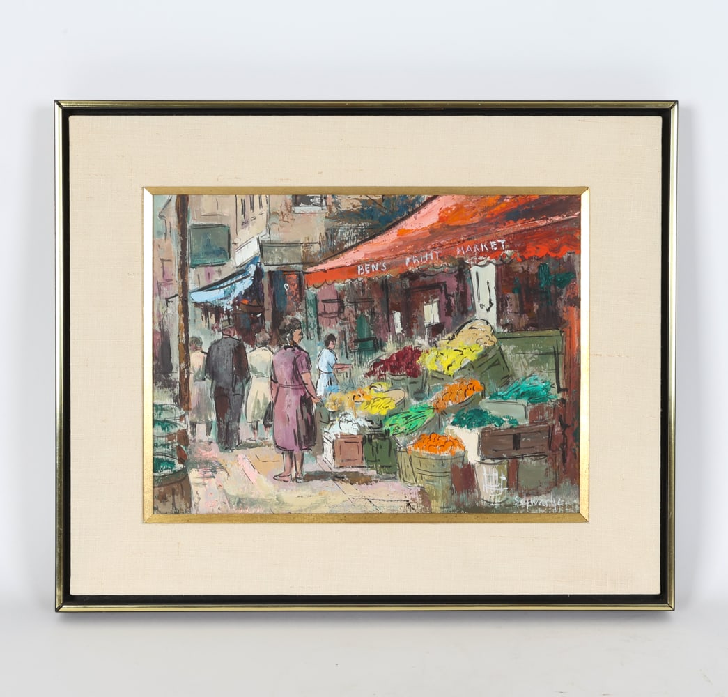 GEORGE SCHWACHA (20TH C.) MARKET SCENE O/B (1 of 8)