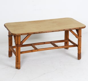 MID-CENTURY BAMBOO & RATTAN COFFEE TABLE