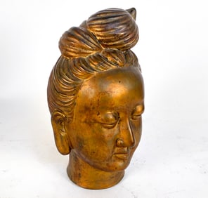 MID-CENTURY CERAMIC GILT BUDDHA BUST