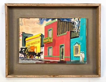 MEXICAN STREET SCENE PAINTING O/B
